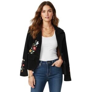 Nolita Embroidered Corduroy Cropped Blazer in Black NWT Size Small